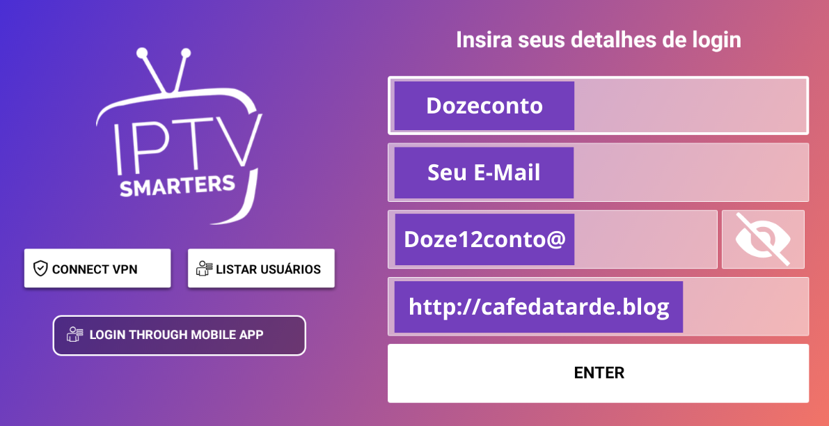 Exemplo de preenchimento de login